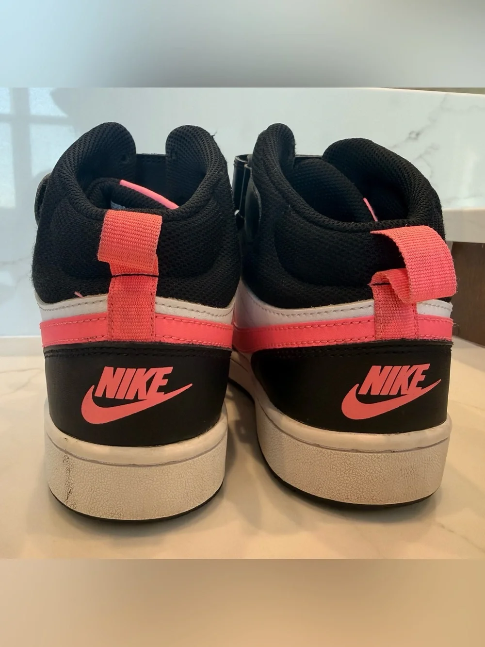 Nike Court Borough Mid 2 (GS / Big Kids) in Black / White / Sunset Pulse 6Y